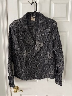 ORTTU Black Openwork Textured Blazer